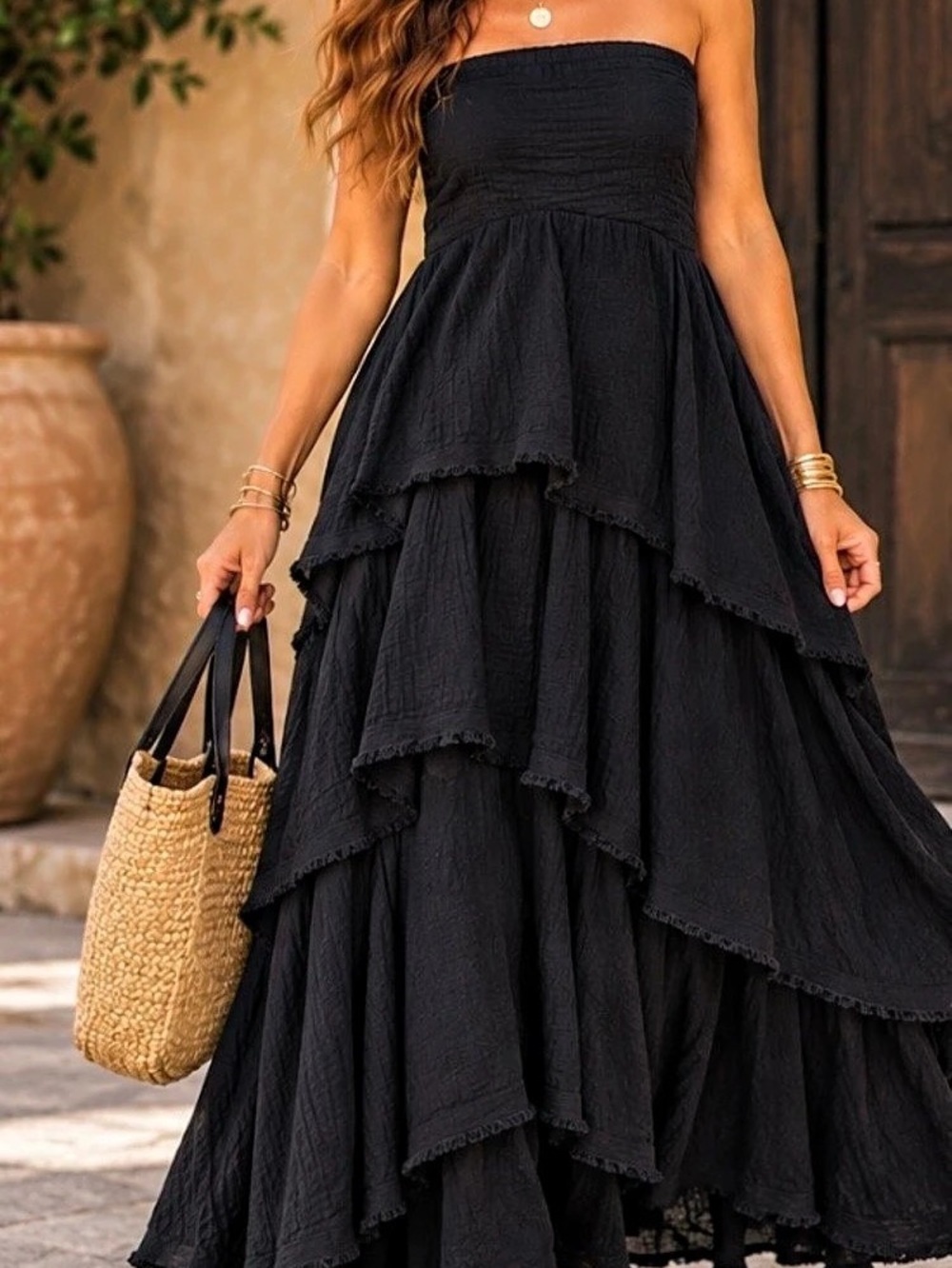 Free People Tiered Maxi Skirt in Black Size Small NWT